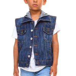 CUTE TRENDY BOY'S DENIM VEST WITH DETACHABLE HOOD